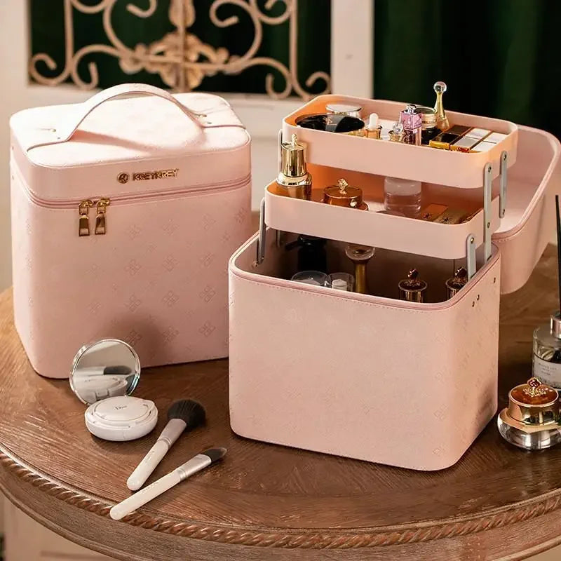 Large Makeup Bag with Mirror – Women's Luxury Cosmetic Organizer Case