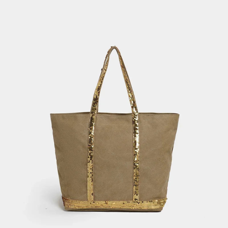Sequin Woven Tote Bag – Large Straw Shopper for Women
