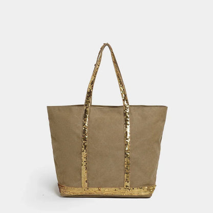 Sequin Woven Tote Bag – Large Straw Shopper for Women