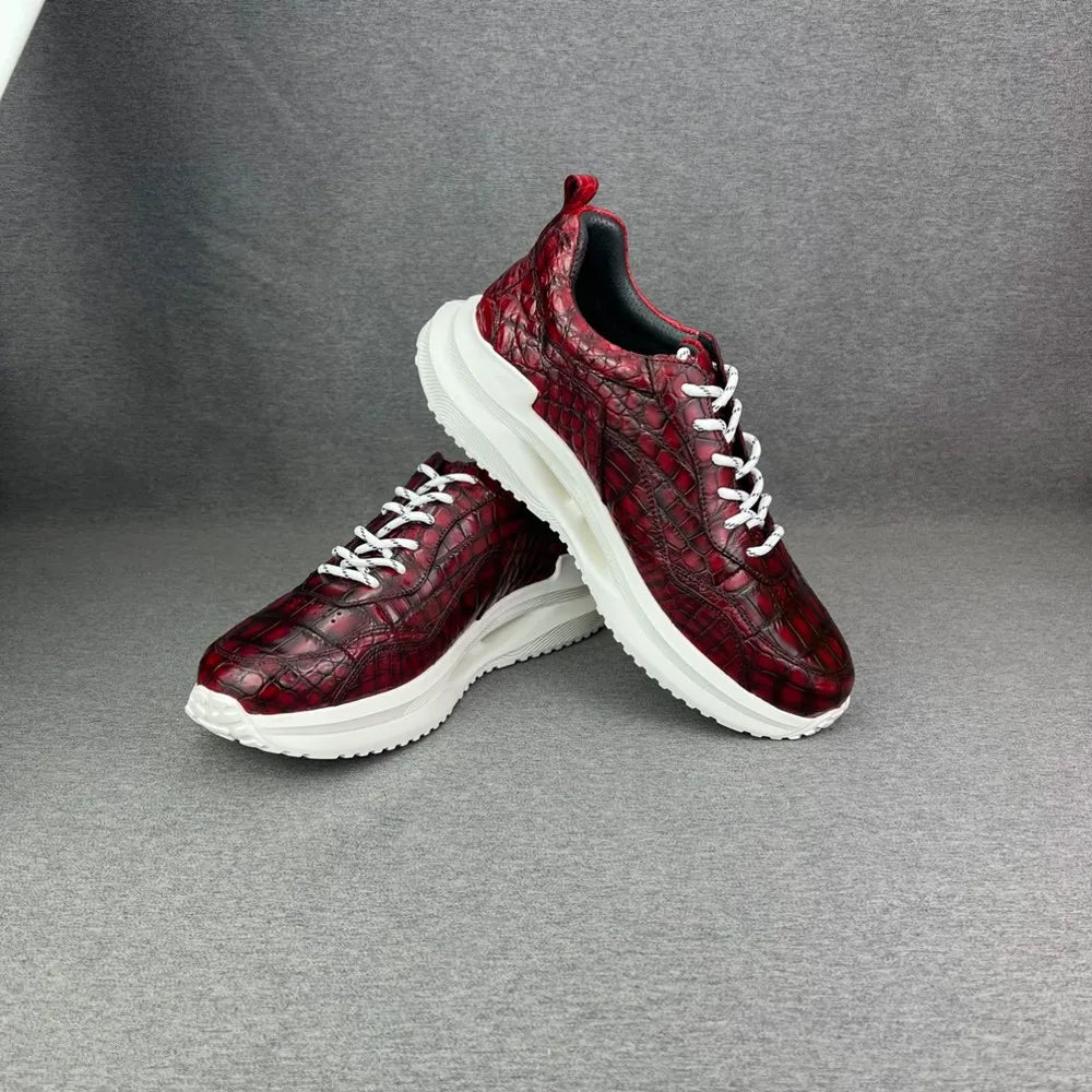 Crocodile Leather Men's Lace-Up Sneakers | Exotic Casual Shoes