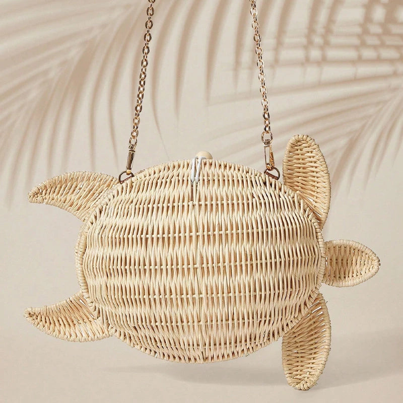 Turtle Woven Straw Shoulder Bag – Boho Beach Crossbody