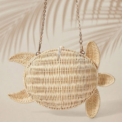 Turtle Woven Straw Shoulder Bag – Boho Beach Crossbody