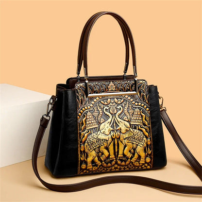 Vintage Embossed Handbag for Women – Large Capacity PU Leather Shoulder Bag