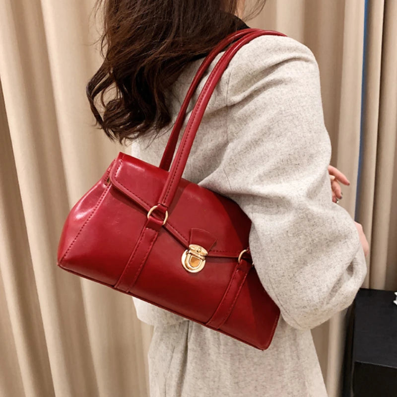 Retro PU Leather Shoulder Bag – Women's Vintage Underarm Tote