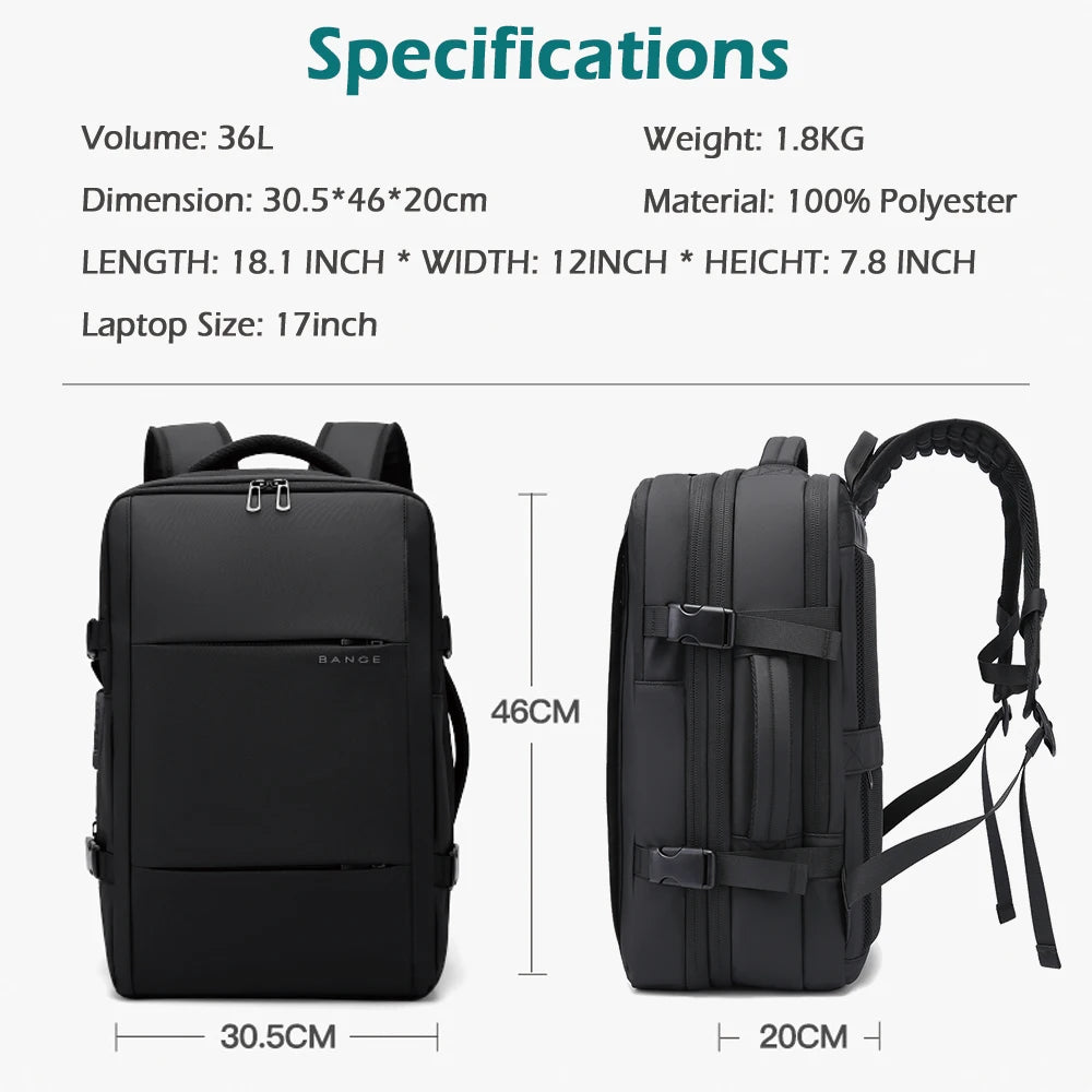 Bange Vacuum Compression Backpack 17" – Expandable Travel & Business Bag