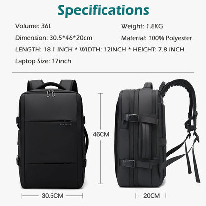 Bange Vacuum Compression Backpack 17" – Expandable Travel & Business Bag