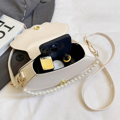 Pearl Chain Seashell Handbag – Women's PU Leather Shoulder Bag