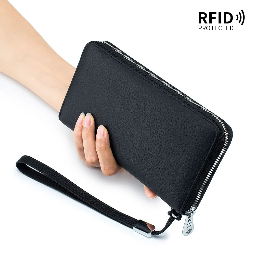 RFID Blocking Genuine Leather Long Wallet for Women
