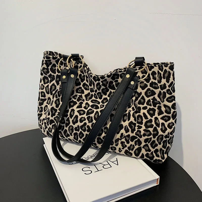 Tote Bags Shopping Travel Canvas Women Popular Handbags Large Capacity Leopard Shoulder