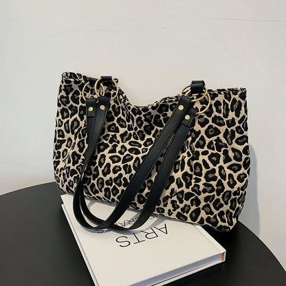 Tote Bags Shopping Travel Canvas Women Popular Handbags Large Capacity Leopard Shoulder