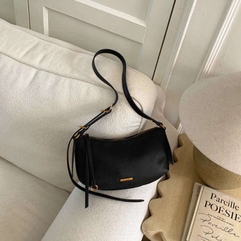 Moods Half-Moon Crossbody Bags Women Soft Vegan Leather Solid Color Underarm Shoulder Hobo Bag