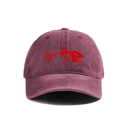 Fishbone Skeleton Baseball Cap – Distressed Dad Hat for Fishing