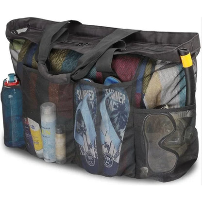 Extra Large Mesh Beach Bag with Zipper & Side Pockets
