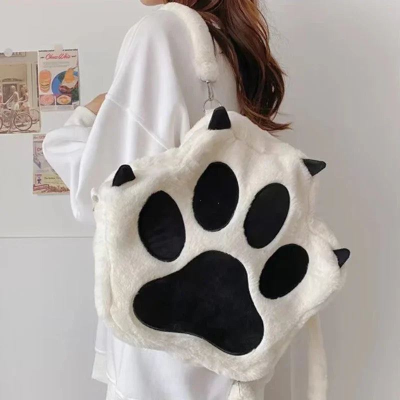 Cat Paw Plush Crossbody Bag – Kawaii Furry Shoulder Purse