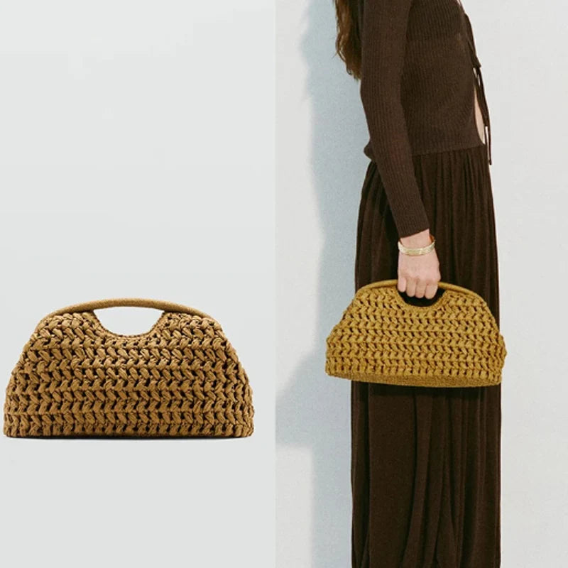 Handwoven Straw Clutch Bag – Elegant Summer Beach Handbag