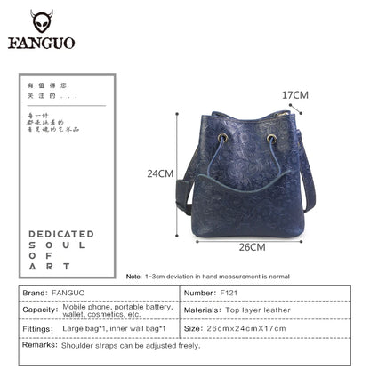 Genuine Leather Bucket Bag Women's Large Capacity Crossbody Tote