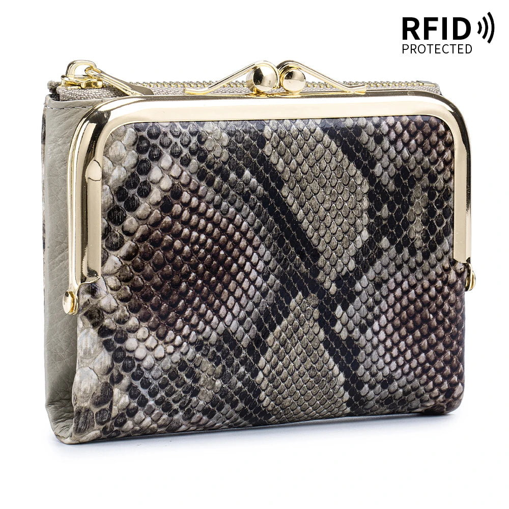 RFID Blocking Women's Genuine Leather Serpentine Clutch Wallet