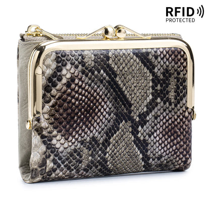 RFID Blocking Women's Genuine Leather Serpentine Clutch Wallet