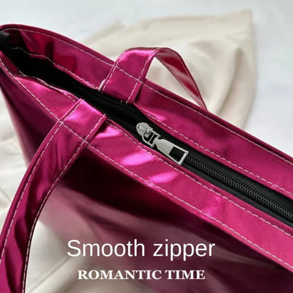 Metallic Tote Bag for Women – Shiny PU Leather Shoulder Bag