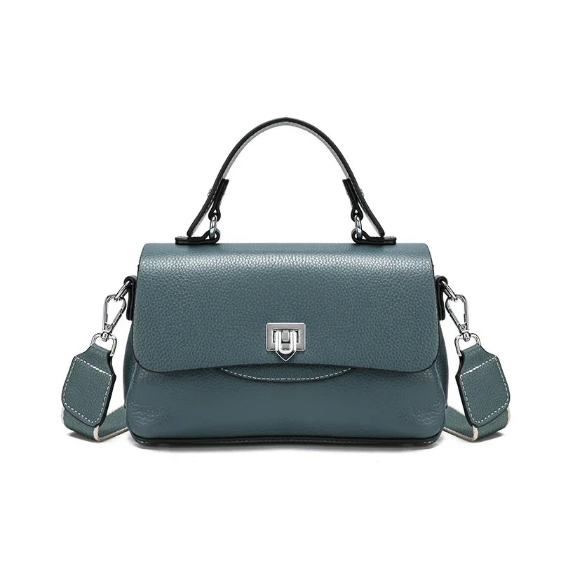Genuine Leather Mini Satchel Bag for Women – Top Handle Crossbody with Lock Closure