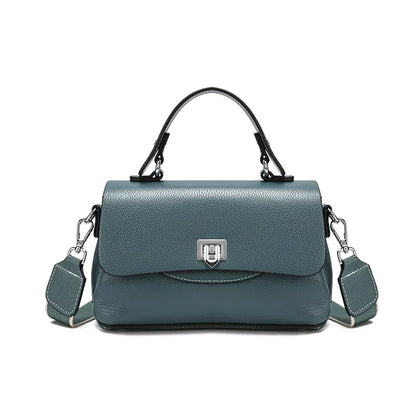 Genuine Leather Mini Satchel Bag for Women – Top Handle Crossbody with Lock Closure