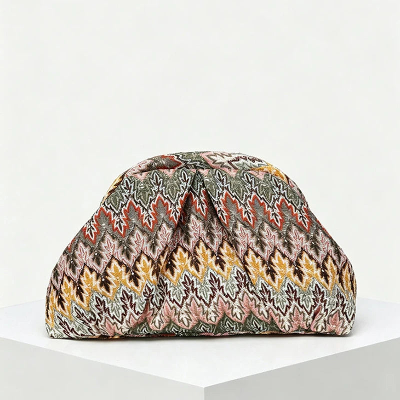 Bohemian Jacquard Clutch Bag – Women's Pleated Cloud Evening Purse