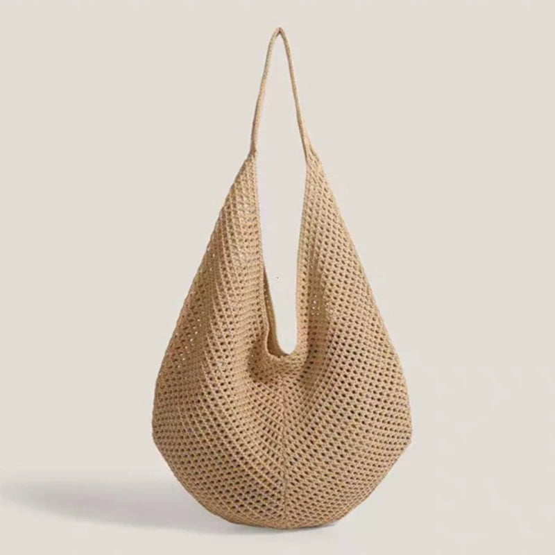 Women's Hollow Woven Crochet Tote Bag – Large Capacity Shoulder Handbag