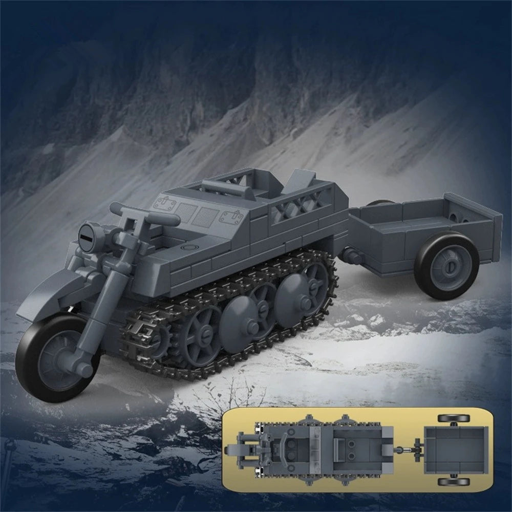 Military Half-Track Motorcycle Building Blocks Set with Trailer