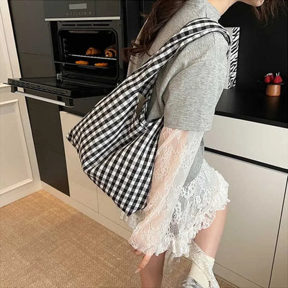 Plaid Shoulder Bag Large Capacity Lightweight Tote for Women
