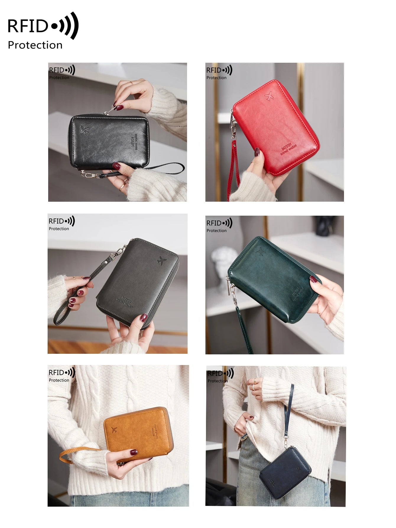 RFID Blocking Travel Passport Wallet – Retro Zip Wristlet