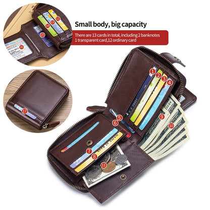 Steel Lion Men's Genuine Leather Zipper Wallet