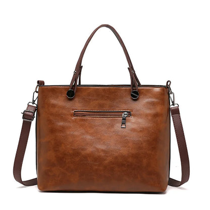 Women's Retro PU Leather Tote Handbag – Large Crossbody Shoulder Purse