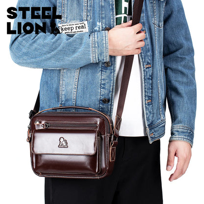 Steel Lion Men's Leather Crossbody Bag – Casual Horizontal Shoulder Bag