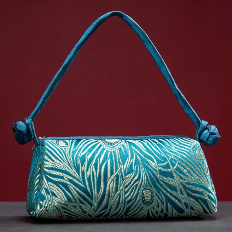 Silk Embroidered Shoulder Bag – Floral Satin Handbag