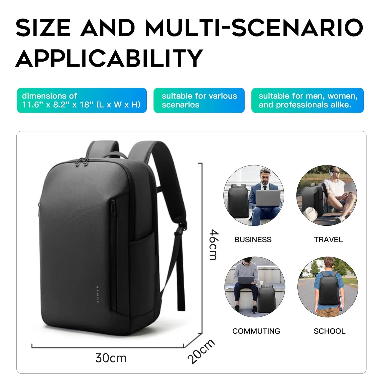Bange 15.6" Laptop Backpack – Multi-Pocket Waterproof Business Travel Bag