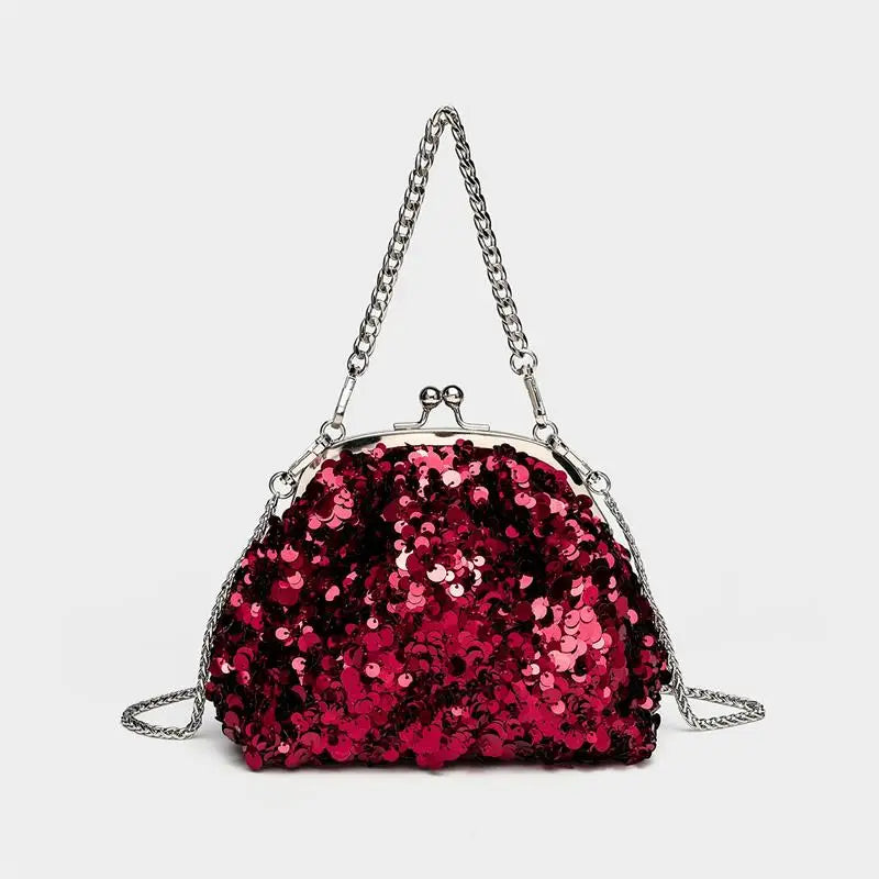 Sequin Kiss Lock Clutch Bag – Women's Elegant Evening Shoulder Bag