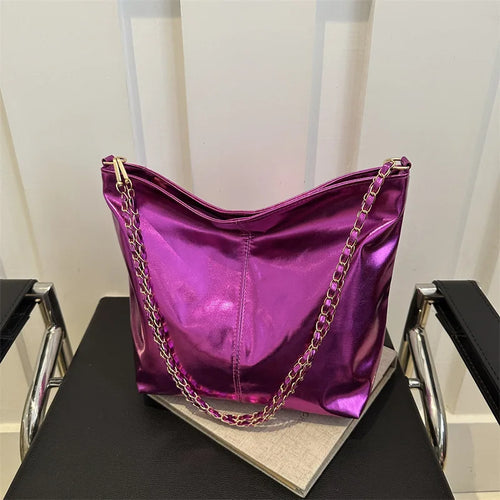 Glossy PU Leather Tote Bag for Women