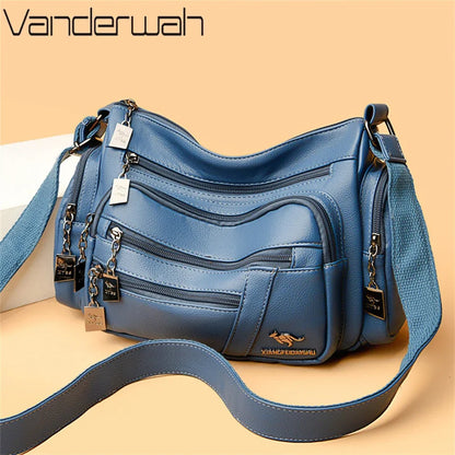 Multi-Pocket PU Leather Shoulder Bag – Women's Luxury Crossbody Messenger