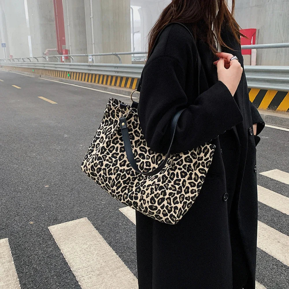 Tote Bags Shopping Travel Canvas Women Popular Handbags Large Capacity Leopard Shoulder