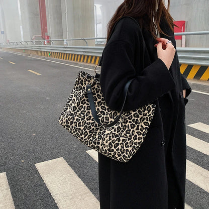 Tote Bags Shopping Travel Canvas Women Popular Handbags Large Capacity Leopard Shoulder