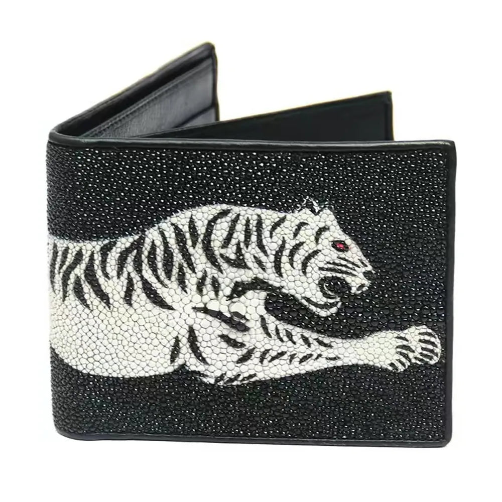 Stingray Leather Tiger Pattern Bifold Wallet for Men