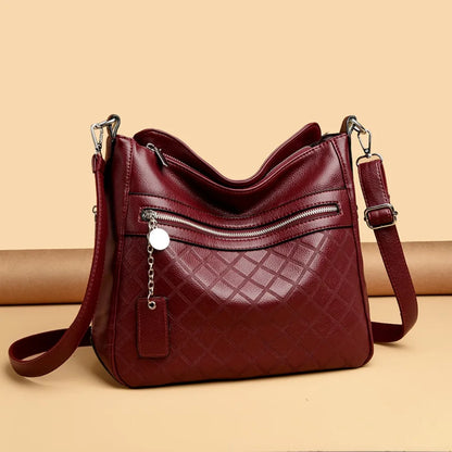 Large Leather Hobo Handbag with Quilted Detail & Shoulder Strap