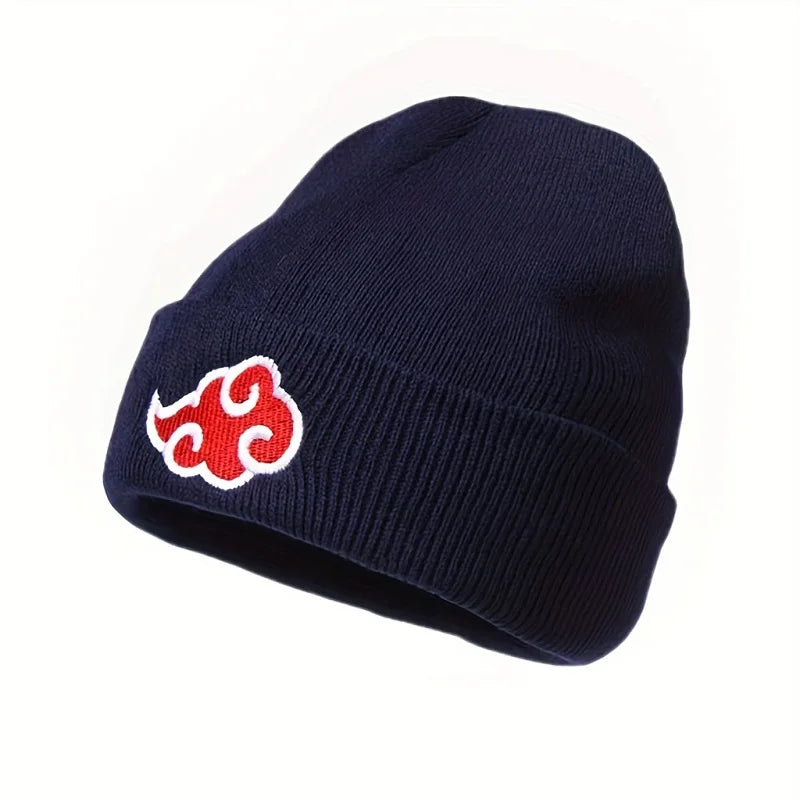 Akatsuki Anime Beanie – Knitted Winter Hat with Red Cloud Embroidery