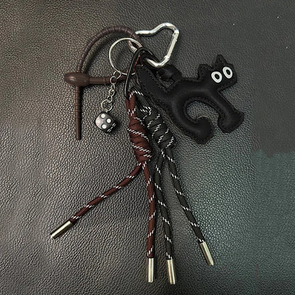 Cat Shape PU Leather Keychain Pendant with Rope Charm