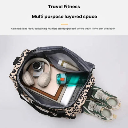 Leopard Print Duffle Bag – Multi-Pocket Sports & Travel Bag