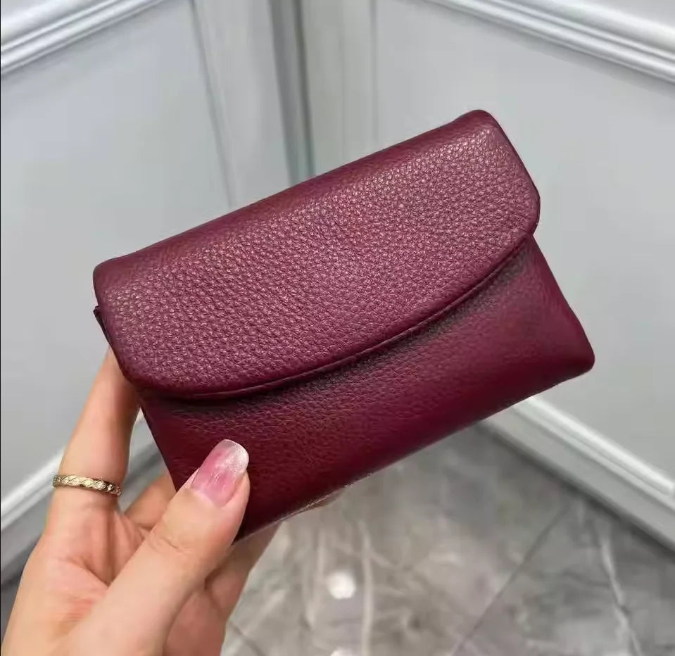 Metallic Genuine Leather Tri-Fold Women's Wallet Organizer Purse