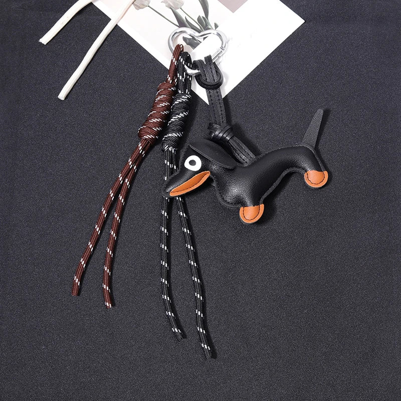 Dachshund PU Leather Keychain Bag Charm with Braided Tassel