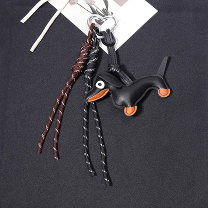 Dachshund PU Leather Keychain Bag Charm with Braided Tassel