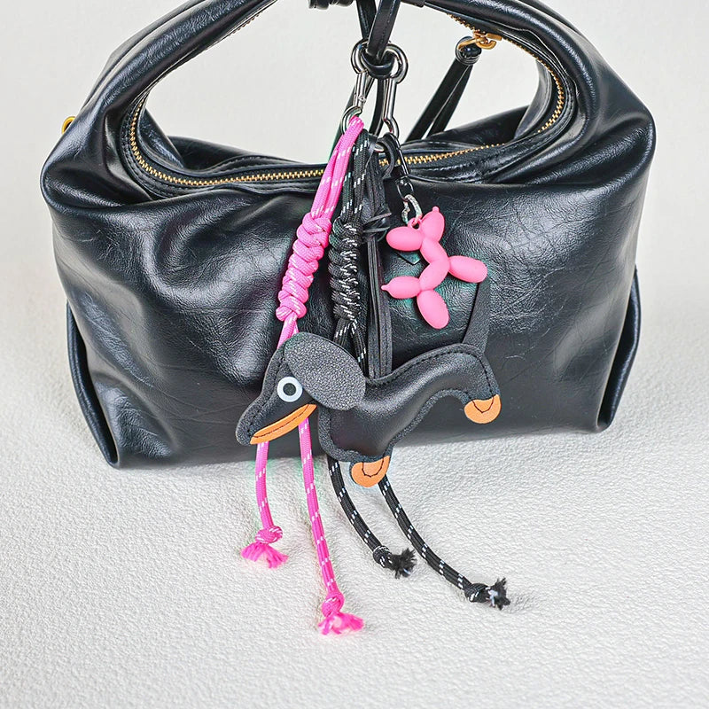 Dachshund Dog Bag Charm Keychain Pendant with Nylon Rope