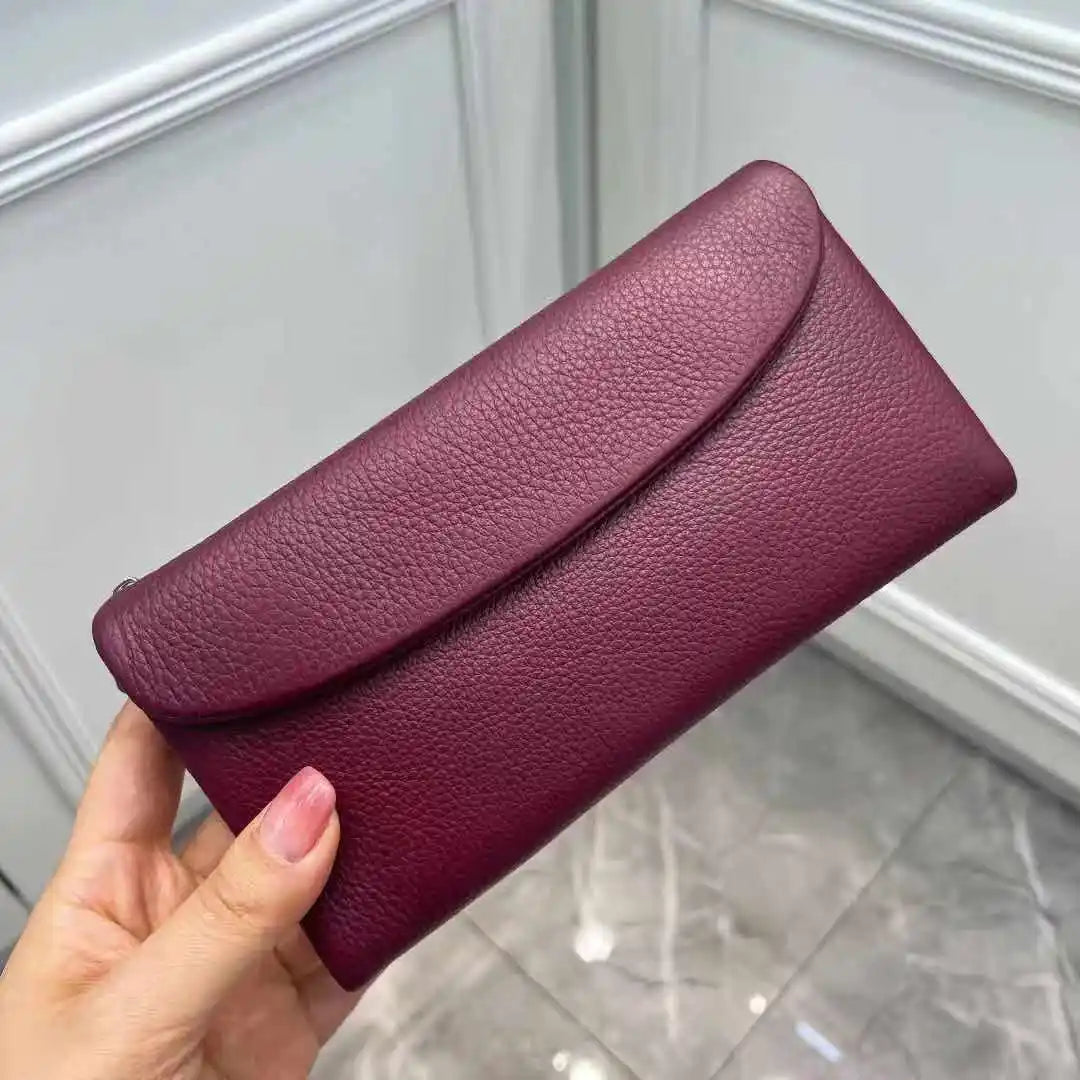 Genuine Cowhide Long Wallet for Women – Magnetic Clutch